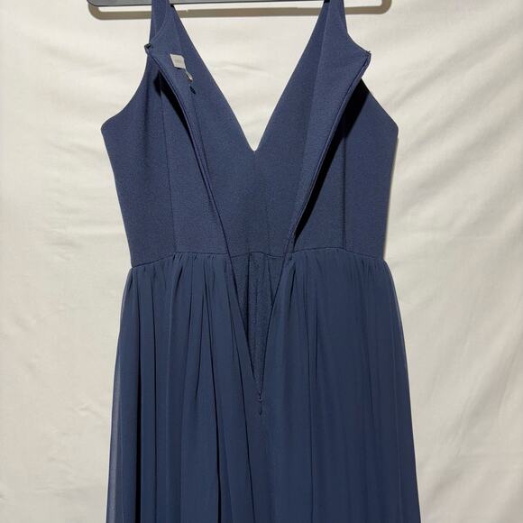 Dress the Population Alicia Chiffon Fit & Flare Navy Blue Medium Cocktail Midi - Picture 13 of 13